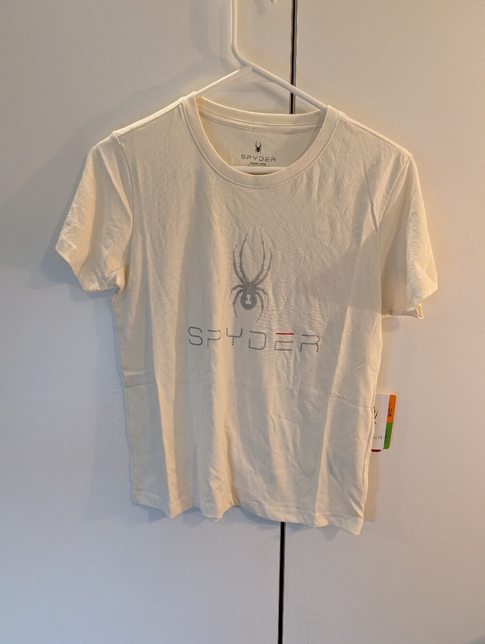 Spyder Woman's S Cream Graphic Logo Short Sleeve Tee NWT